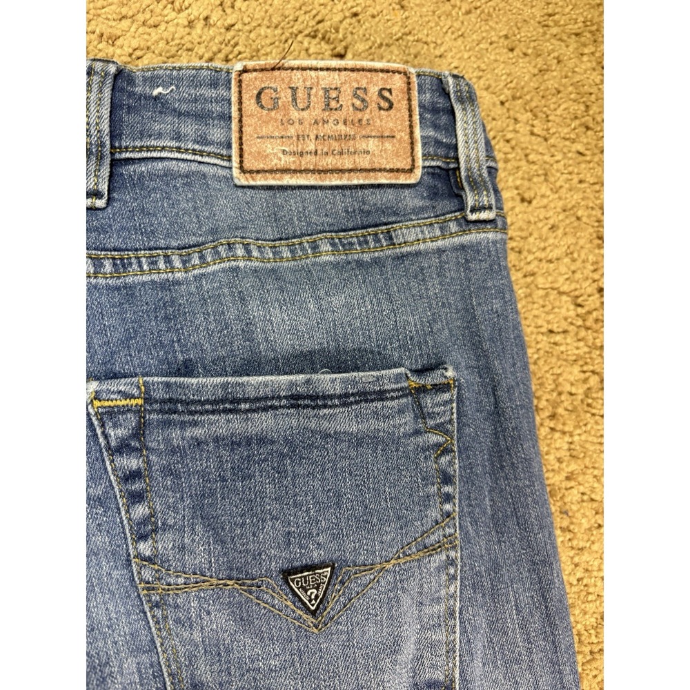 Guess Vermont Slim Straight Jeans Men 29 Blue Distressed‎ Button Fly Low Rise - Picture 9 of 10